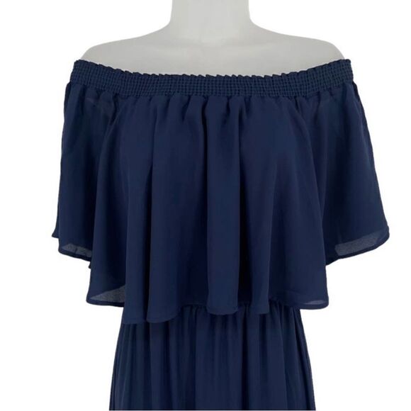 Show Me Your Mumu Hacienda Off The Shoulder Maxi Dress Rich Navy Crisp Size XXS - Picture 8 of 16